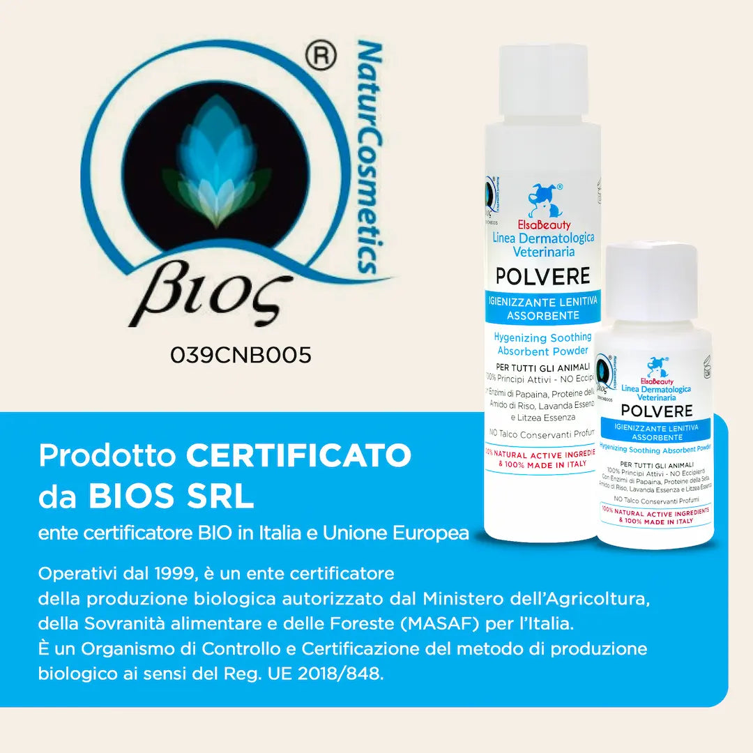 Polvere Igienizzante Lenitiva ElsaBeauty è un prodotto Certificato BIOS srl