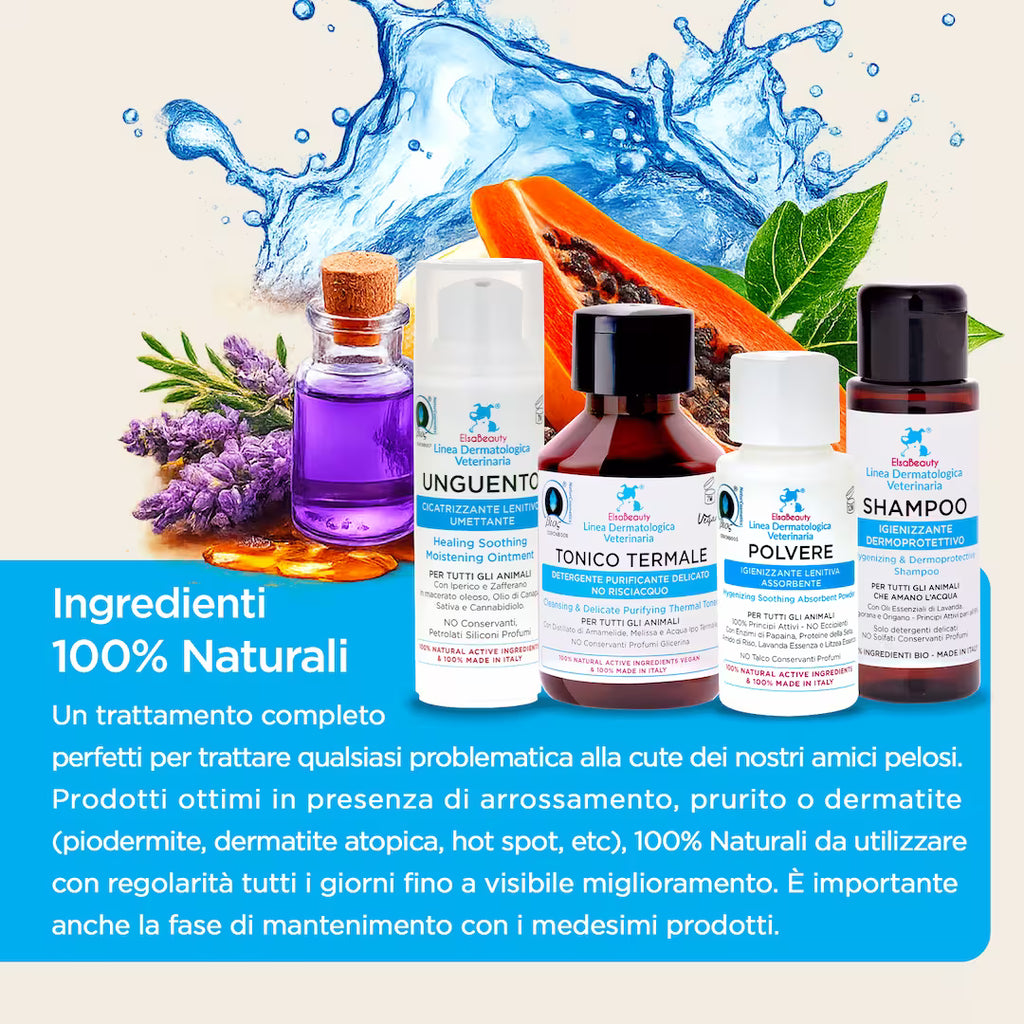 Ingredienti naturali del KIT Dermatite per cane e gatto con principi attivi lenitivi e cicatrizzanti
