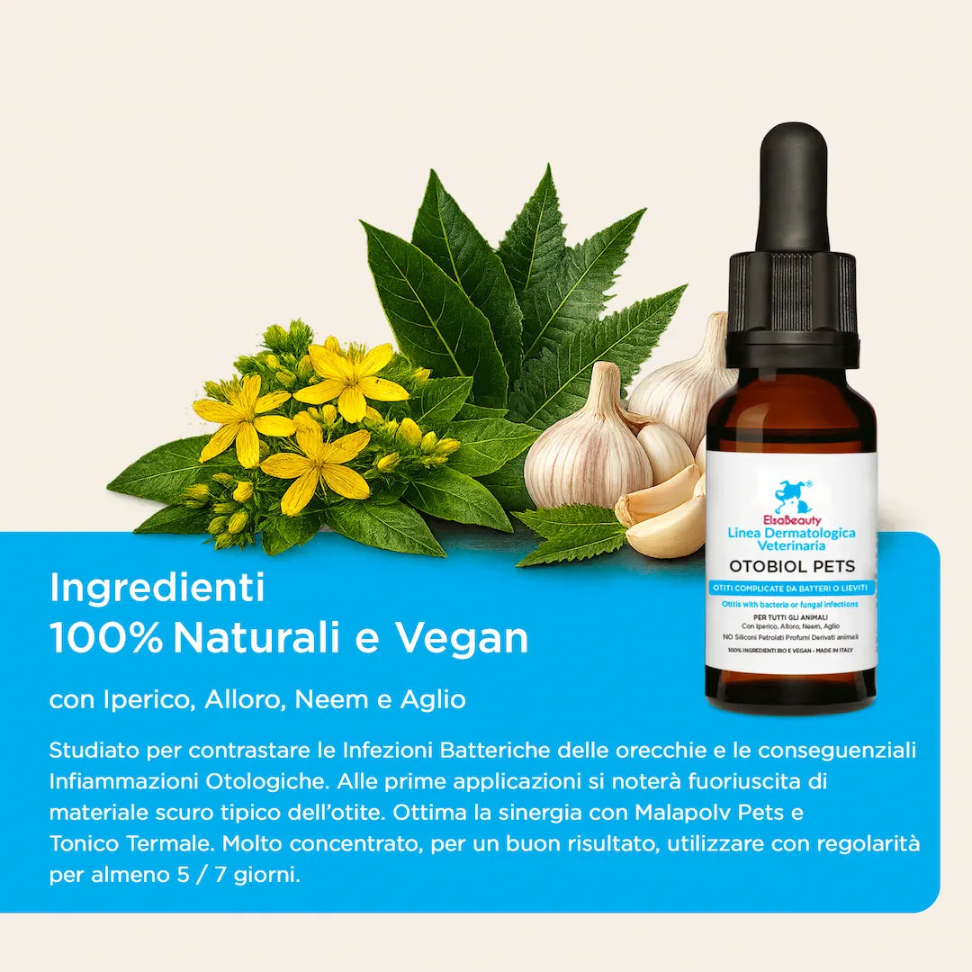 Ingredienti naturali di Otobiol Pets per orecchie irritate e otiti del cane ElsaBeauty