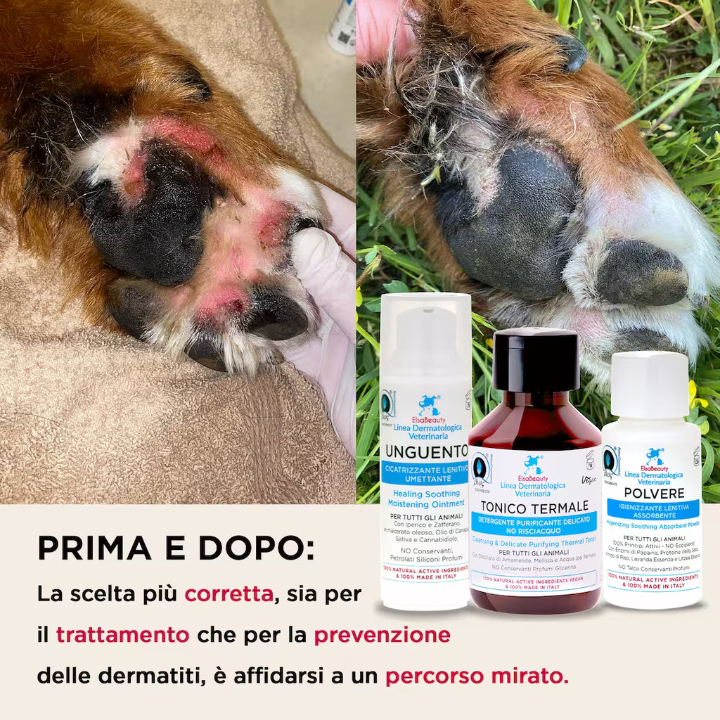 Risultati prima e dopo del KIT SOS Cute per cane e gatto con riduzione di prurito e rossori