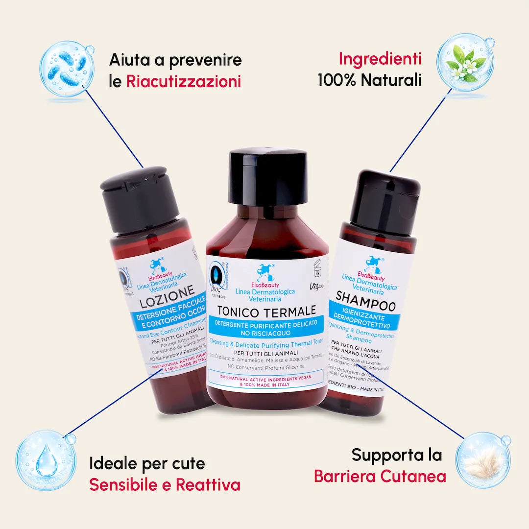 KIT igiene quotidiana per cane e gatto con prodotti naturali per pelle sana e benessere cutaneo