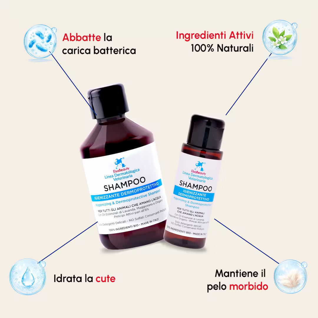Shampoo Igienizzante Dermoprotettivo per dermatite, prurito e pelle sensibile di cane e gatto