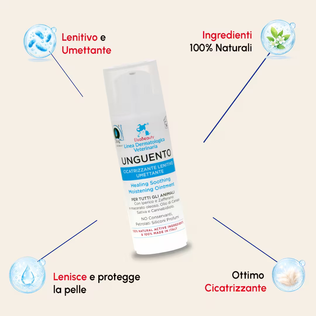 Unguento Cicatrizzante Lenitivo Umettante per dermatite, screpolature e pelle irritata di cane e gatto