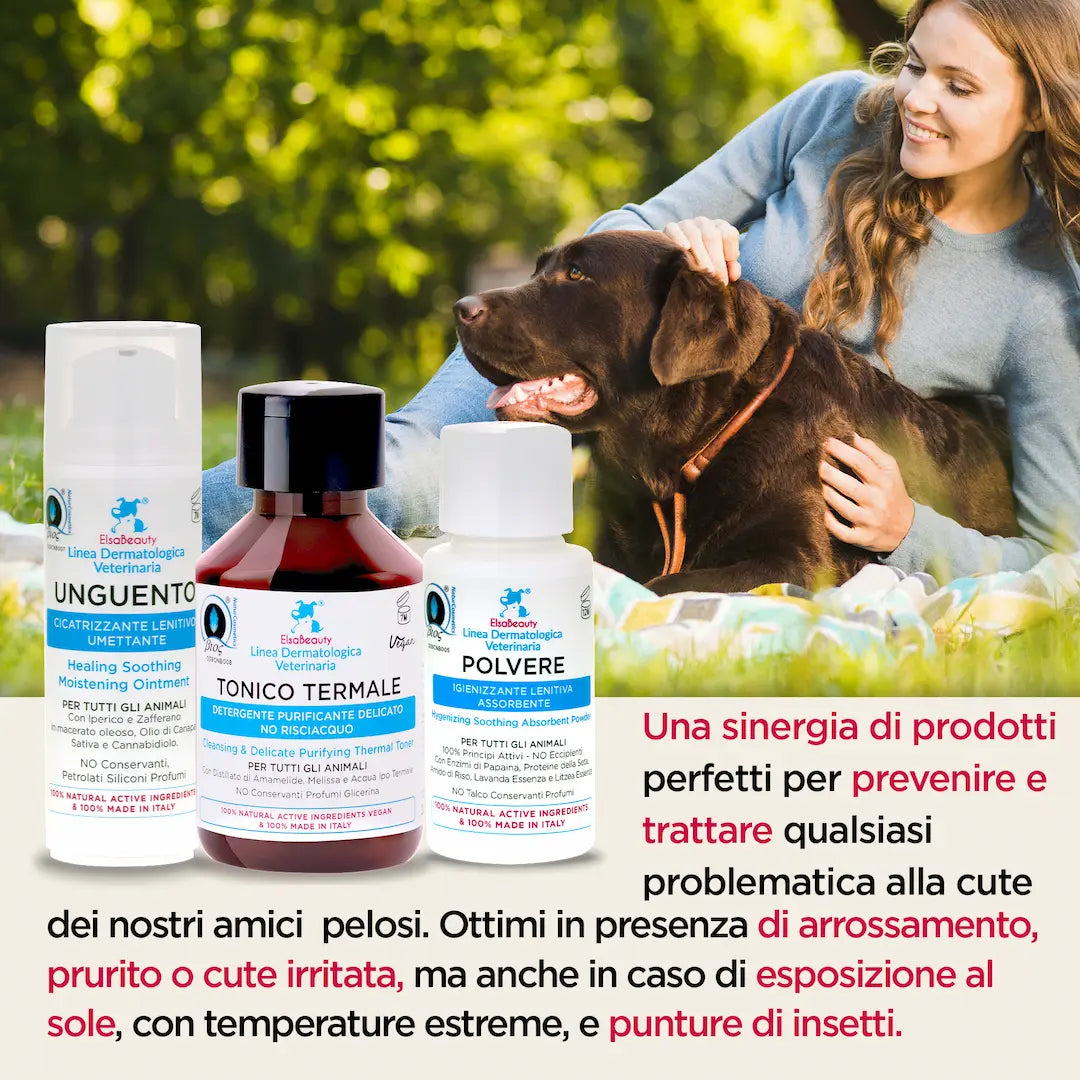 Applicazione del KIT SOS Cute ElsaBeauty per prurito, rossore e irritazioni cutanee nel cane e gatto