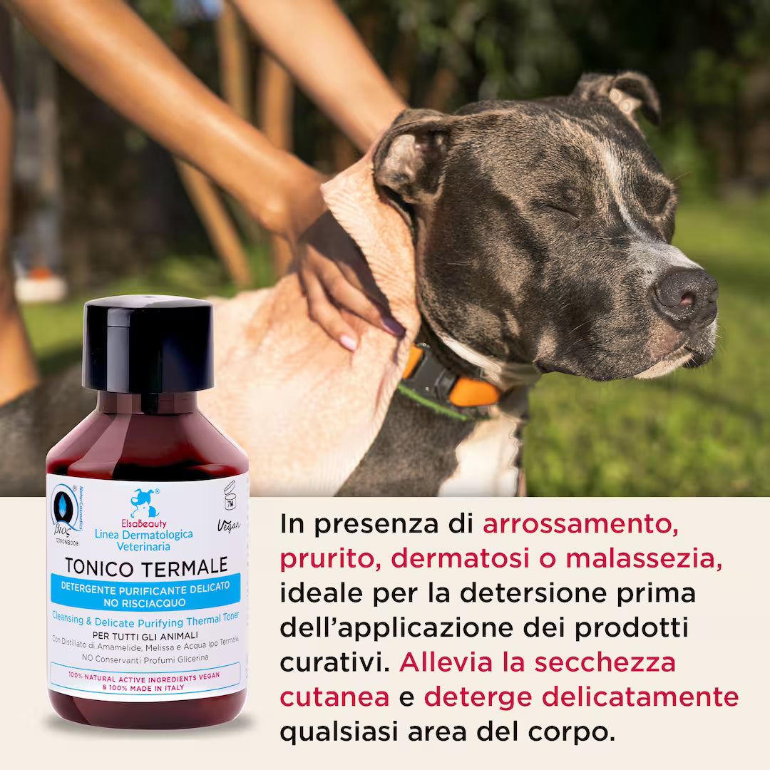 Applicazione del Tonico Termale per la pulizia quotidiana di occhi, orecchie e zampe di cane e gatto
