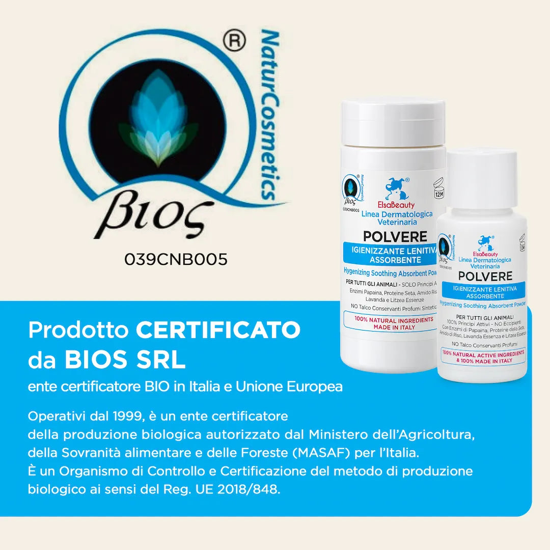 Polvere Igienizzante Lenitiva ElsaBeauty è un prodotto Certificato BIOS srl
