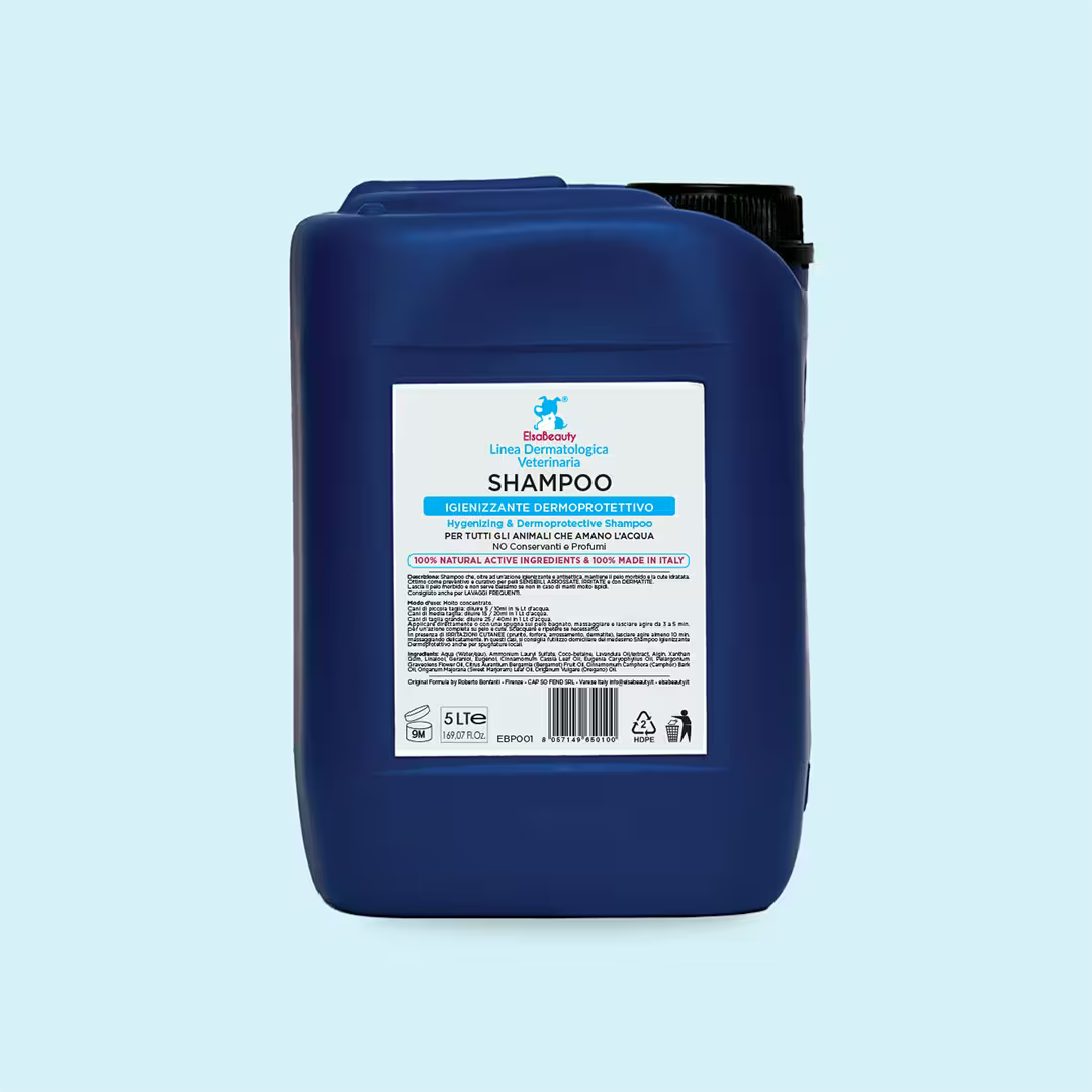 SHAMPOO Igienizzante Dermoprotettivo Professionale 5Lt per cane e gatto ideale per toelettatori e professionisti del mondo animale